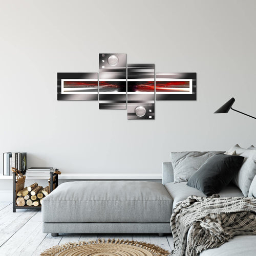 Runa Art Wandbilder Set XXL Abstrakt Wohnzimmer Schlafzimmer Schwarz Weiss Rot 4 Teilig - Made in Germany - 101945a