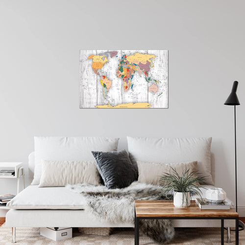 Runa Art Bild Weltkarte Holz Modern Wandbilder Wohnzimmer Büro 1 Teilig - Made In Germany - Kontinente Weiss Flur 108715c