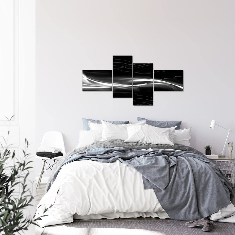 Runa Art Wandbilder Set XXL Abstrakt Wohnzimmer Schlafzimmer Schwarz Weiss Grau 4 Teilig - Made in Germany - 103245c