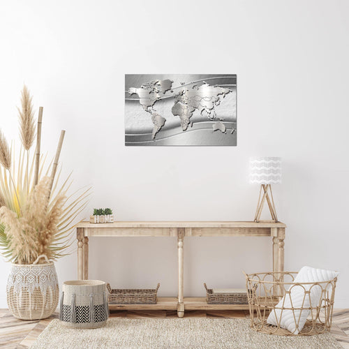 Runa Art Bild Weltkarte Modern Wandbilder Wohnzimmer Büro 1 Teilig - Made In Germany - Abstrakt Silber Grau Flur 107215c