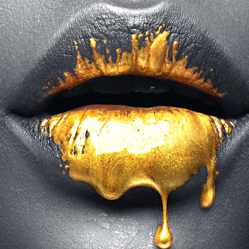 Runa Art Wandbilder Lippen Gold Schwarz 5 Teilig Bild auf Vlies Leinwand Deko Wohnzimmer Schlafzimmer Kosmetik Fashion Frau 041552a
