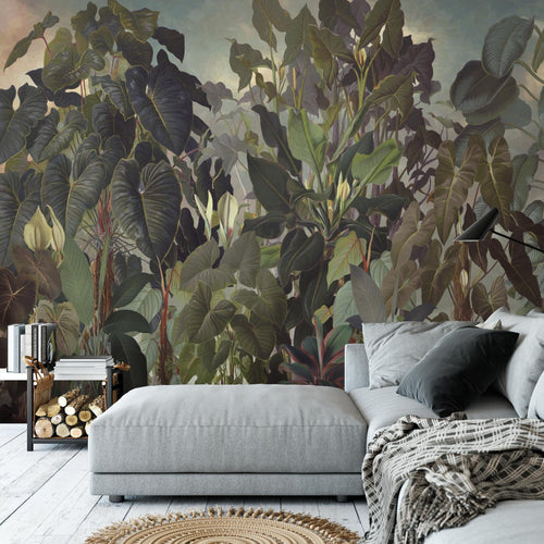 Novart Fototapeten 396 x 280 cm Dschungel - Vlies Wanddekoration Wohnzimmer Schlafzimmer - Deutsche Manufaktur - tropische Blätter Grün N9126012a