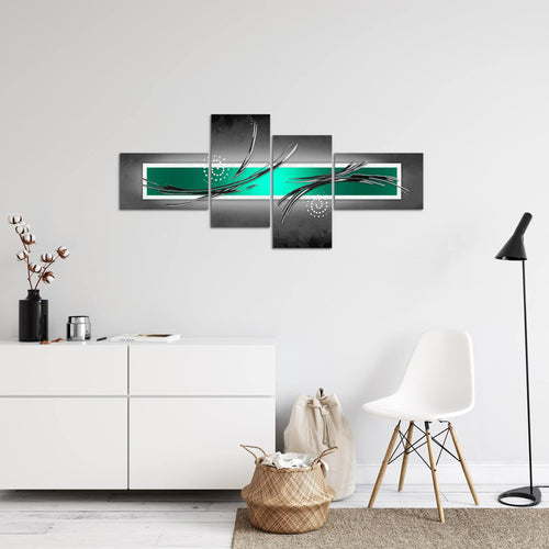 Runa Art Wandbilder Set XXL Abstrakt Wohnzimmer Schlafzimmer Grau Türkis Schwarz 4 Teilig - Made in Germany - 102645a
