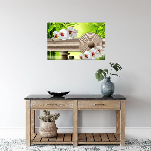 Runa Art Bild Feng Shui Orchidee Modern Wandbilder Wohnzimmer Schlafzimmer 1 Teilig - Made In Germany - Steine Spa Grün Beige Flur 501115b