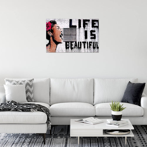 Runa Art Bild Life is Beautiful Modern Wandbilder Loft Wohnzimmer 1 Teilig - Made In Germany - Graffiti Grau Flur 301315a