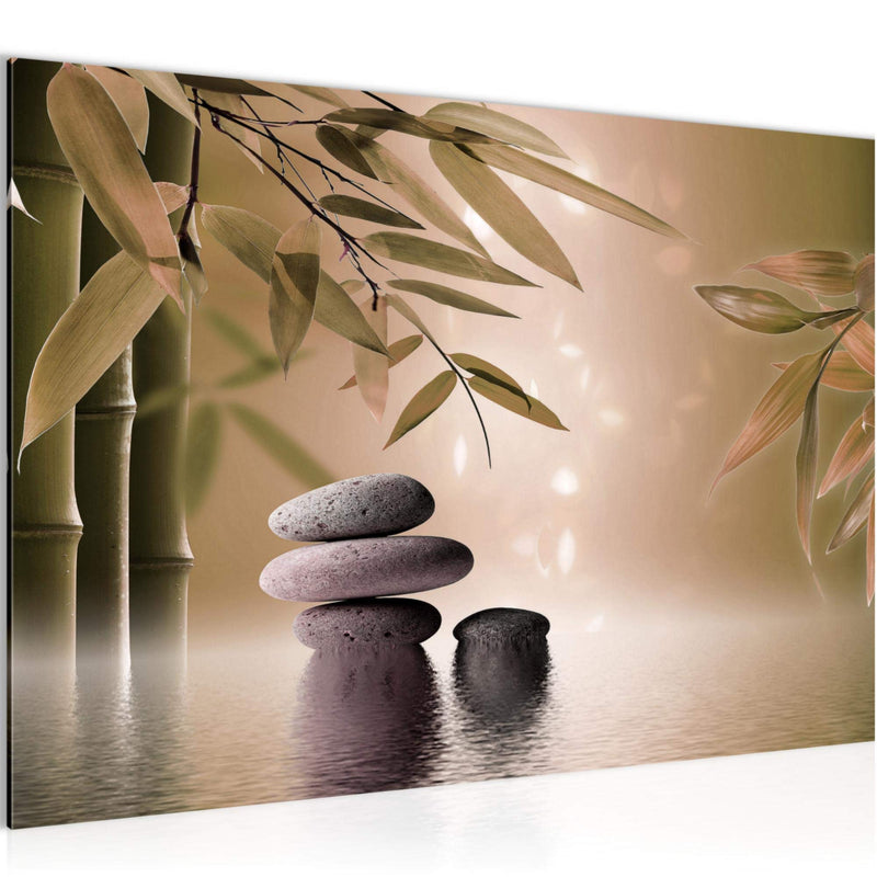 Runa Art Bild Feng Shui Steine Modern Wandbilder Wohnzimmer Schlafzimmer 1 Teilig - Made In Germany - Zen Beige Braun Flur 501915b