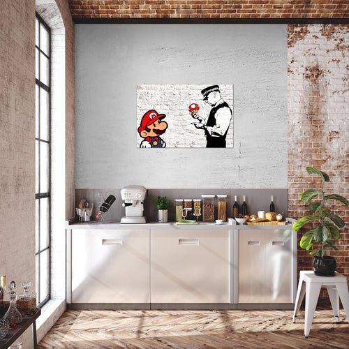 Runa Art Bild Mario and Cop Banksy Modern Wandbilder Jugendzimmer Wohnzimmer 1 Teilig - Made In Germany - Street Art Weiss Bunt Flur 006515a