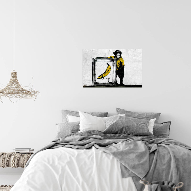 Runa Art Bild Monkey with Banana Modern Wandbilder Loft Wohnzimmer 1 Teilig - Made In Germany - Street Art Grau Flur 302215a