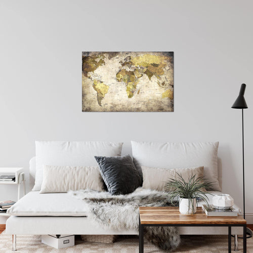 Runa Art Bild Weltkarte Modern Wandbilder Wohnzimmer Büro 1 Teilig - Made In Germany - Vintage Antik Braun Flur 103415b