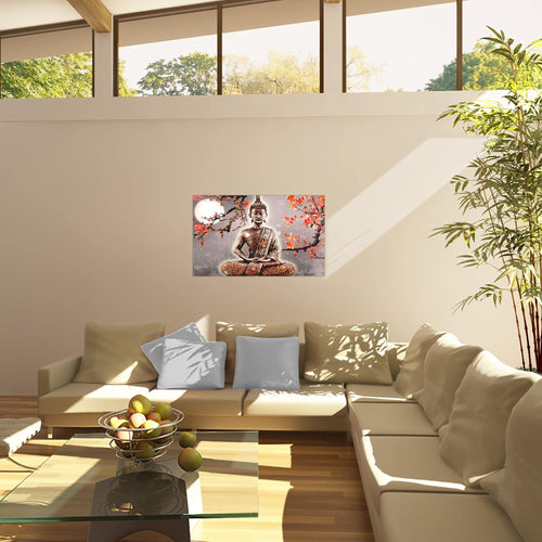 Runa Art Bild Buddha Feng Shui Modern Wandbilder Wohnzimmer Schlafzimmer 1 Teilig - Made In Germany - Zen Grau Rot Flur 500615b