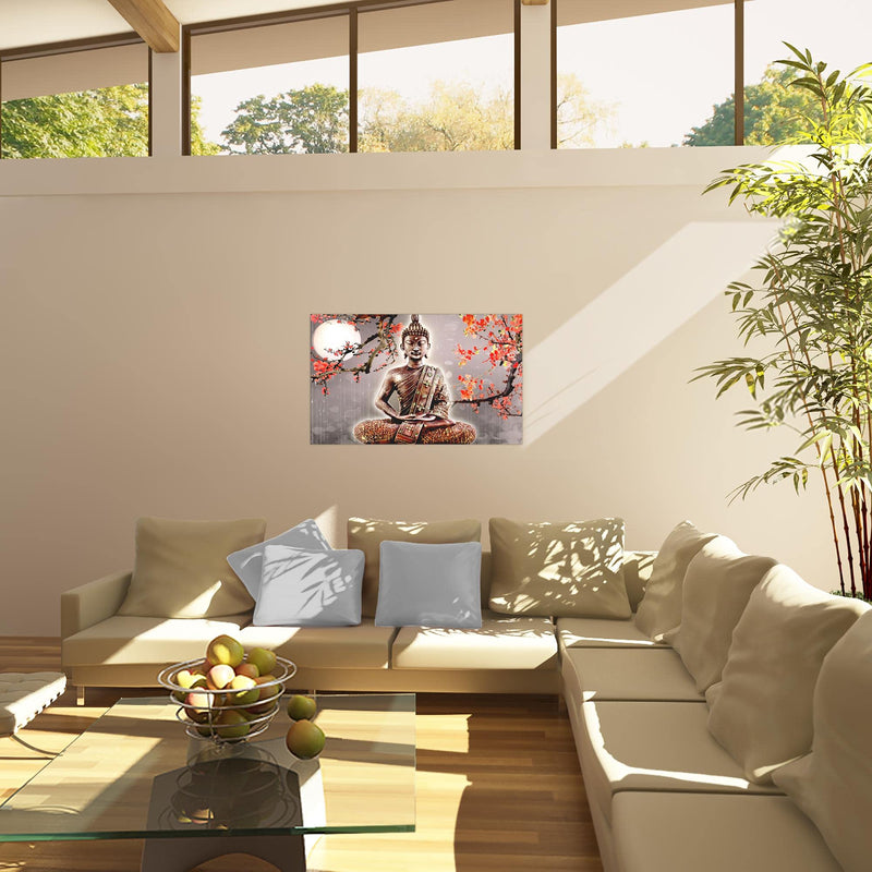 Runa Art Bild Buddha Feng Shui Modern Wandbilder Wohnzimmer Schlafzimmer 1 Teilig - Made In Germany - Zen Grau Rot Flur 500615b