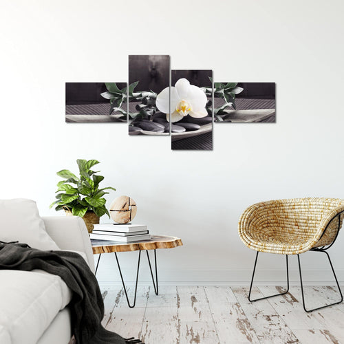Runa Art Wandbilder Set XXL Feng Shui OrchideeWohnzimmer Schlafzimmer Schwarz Weiss 4 Teilig - Made in Germany - 502345c