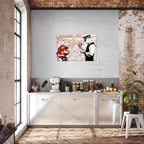 Runa Art Bild Mario and Cop Banksy Modern Wandbilder Jugendzimmer Wohnzimmer 1 Teilig - Made In Germany - Street Art Braun Bunt Flur 006515b