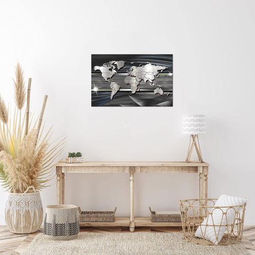 Runa Art Bild Weltkarte Modern Wandbilder Wohnzimmer Büro 1 Teilig - Made In Germany - Abstrakt Schwarz Weiss Flur 107915a