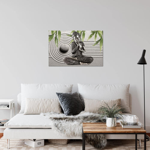Runa Art Bild Buddha Feng Shui Modern Wandbilder Wohnzimmer Schlafzimmer 1 Teilig - Made In Germany - Relax Grau Grün Flur 505515c