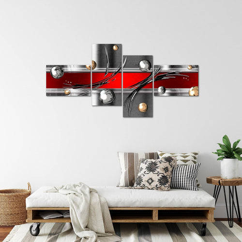 Runa Art Wandbilder Set XXL Abstrakt Wohnzimmer Schlafzimmer Grau Rot Silber 4 Teilig - Made in Germany - 109545a