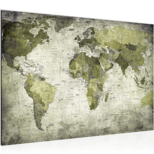 Runa Art Bild Weltkarte Modern Wandbilder Wohnzimmer Büro 1 Teilig - Made In Germany - Vintage Antik Grün Flur 103415c
