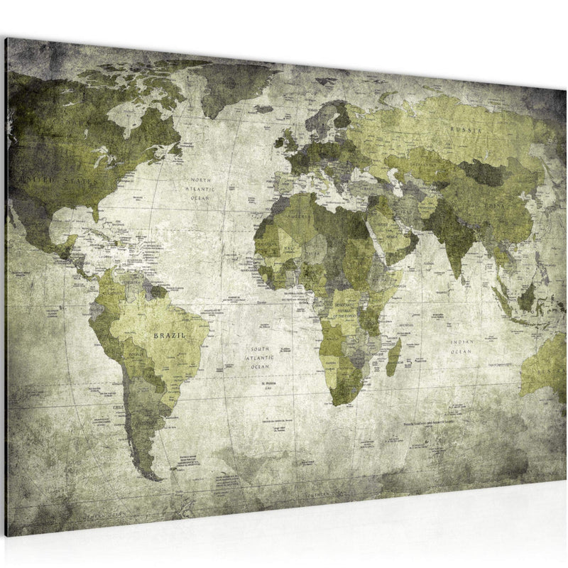 Runa Art Bild Weltkarte Modern Wandbilder Wohnzimmer Büro 1 Teilig - Made In Germany - Vintage Antik Grün Flur 103415c