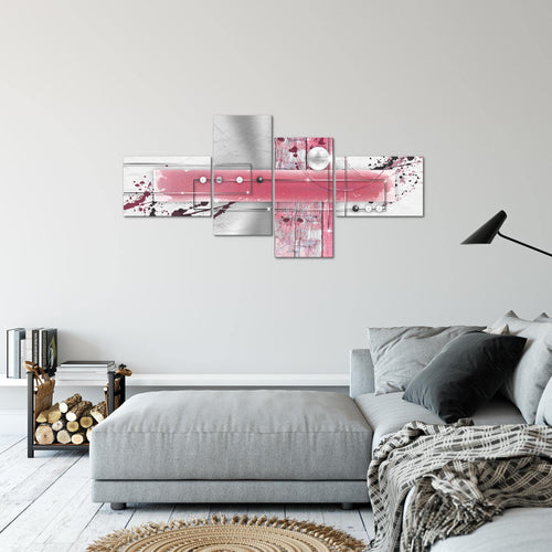 Runa Art Wandbilder Set XXL Abstrakt Wohnzimmer Grau Rosa Weiss 4 Teilig - Made in Germany - 107845b