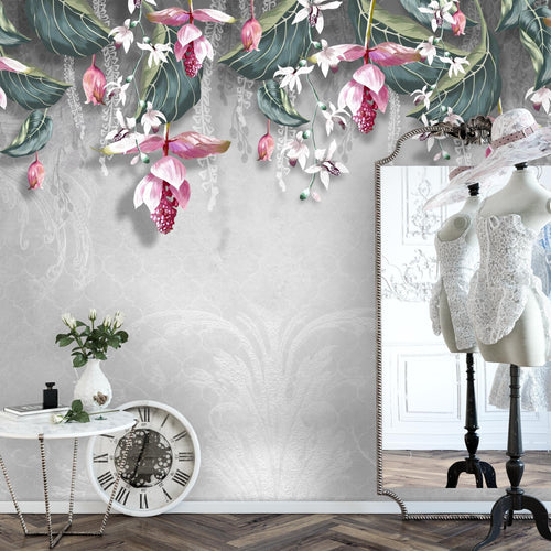 Novart Fototapeten 396 x 280 cm Blumen Blätter - Vlies Wanddekoration Wohnzimmer Schlafzimmer - Deutsche Manufaktur - beige N9122012c