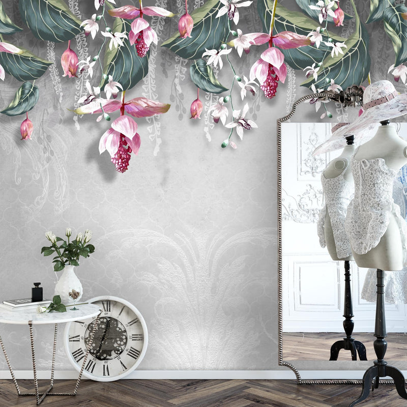 Novart Fototapeten 396 x 280 cm Blumen Blätter - Vlies Wanddekoration Wohnzimmer Schlafzimmer - Deutsche Manufaktur - beige N9122012c