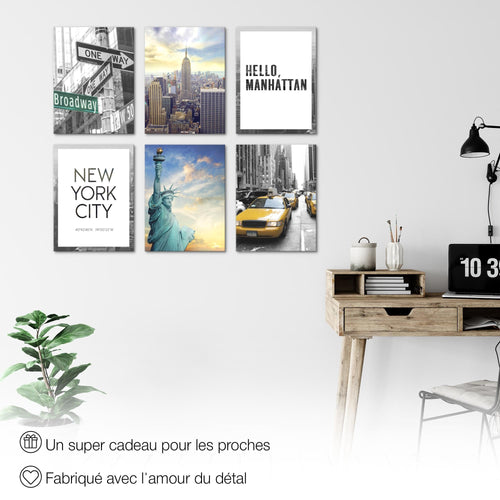 Novart Wandbilder Set New York - KOMPLETT AUFHÄNGFERTIG - Made in Germany - Moderne Bilder  Wohnzimmer Mädchen Teenager - N001164a