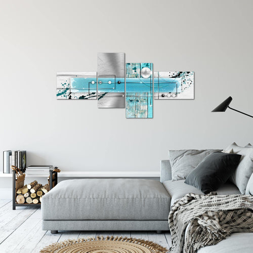 Runa Art Wandbilder Set XXL Abstrakt Wohnzimmer Grau Türkis 4 Teilig - Made in Germany - 107845a