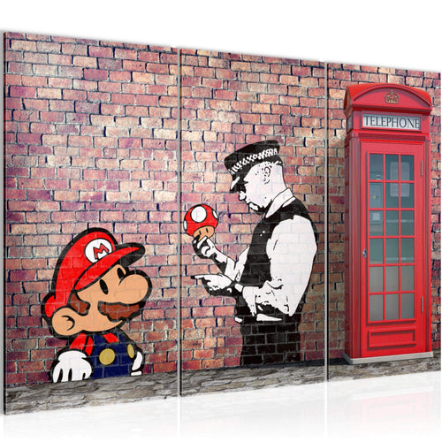 Runa Art Wandbilder Mario And Cop Bild XXL Jugendzimmer Wohnzimmer Rot Braun Streetart 120 x 80 cm 3 Teilig 032931a