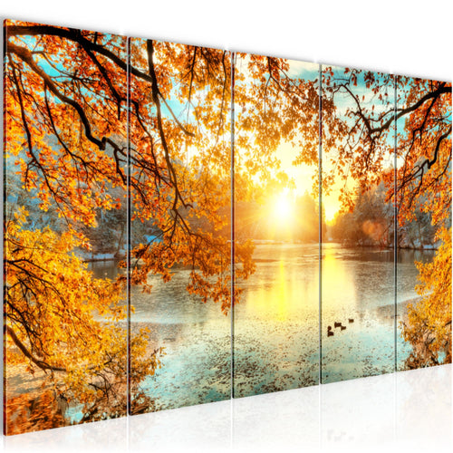 Runa Art Bild Sonniger Wald Wandbilder auf Vlies Leinwand 5 Teilig Wanddekoration Wohnzimmer Schlafzimmer 050056a