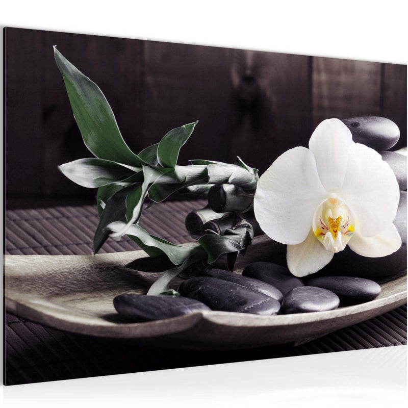 Runa Art Bild Feng Shui Orchidee Modern Wandbilder Wohnzimmer Schlafzimmer 1 Teilig - Made In Germany - Bambus Schwarz Weiss Flur 502315c