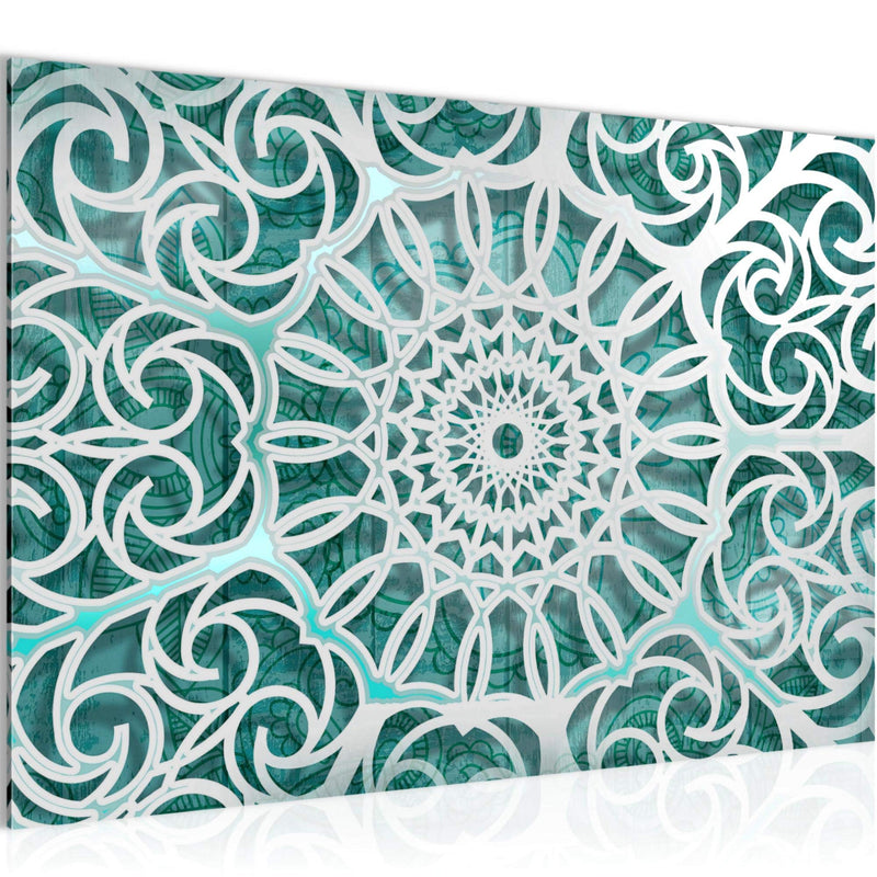Runa Art Bild Mandala Abstrakt Modern Wandbilder Wohnzimmer Schlafzimmer 1 Teilig - Made In Germany - Orientalisch Türkis Grau Flur 109615b