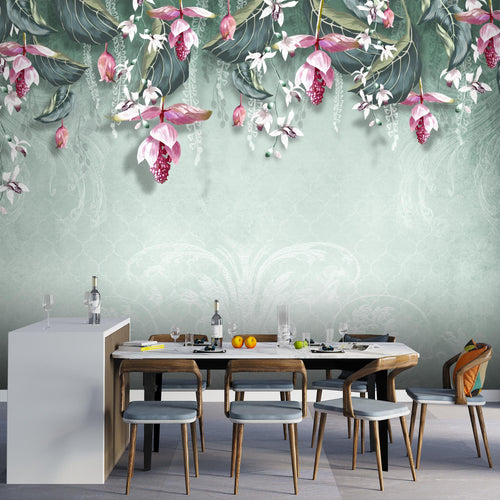 Novart Fototapeten 396 x 280 cm Blumen Blätter - Vlies Wanddekoration Wohnzimmer Schlafzimmer - Deutsche Manufaktur - grün N9122012b