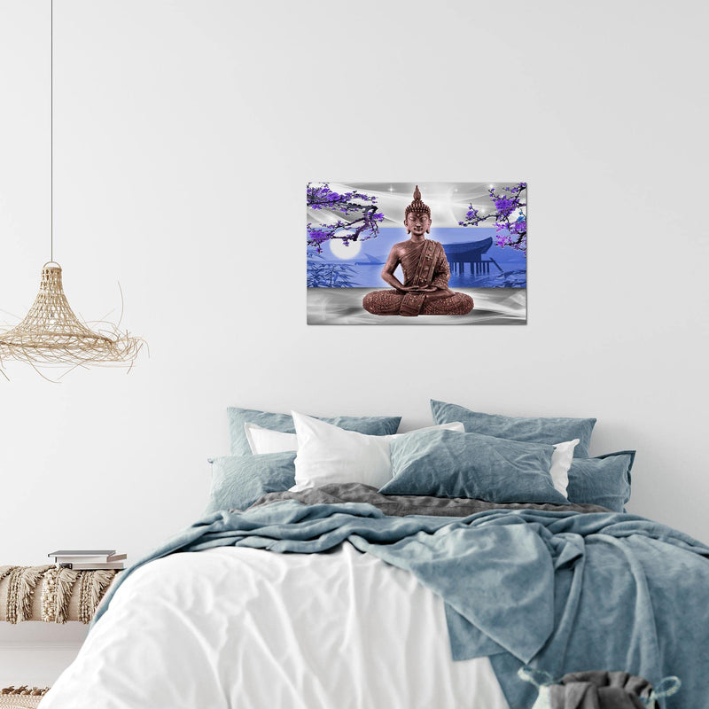 Runa Art Bild Buddha Feng Shui Modern Wandbilder Wohnzimmer Schlafzimmer 1 Teilig - Made In Germany - Bambus Blau Grau Flur 504915b