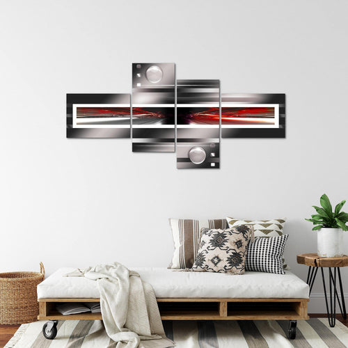 Runa Art Wandbilder Set XXL Abstrakt Wohnzimmer Schlafzimmer Schwarz Weiss Rot 4 Teilig - Made in Germany - 101945a