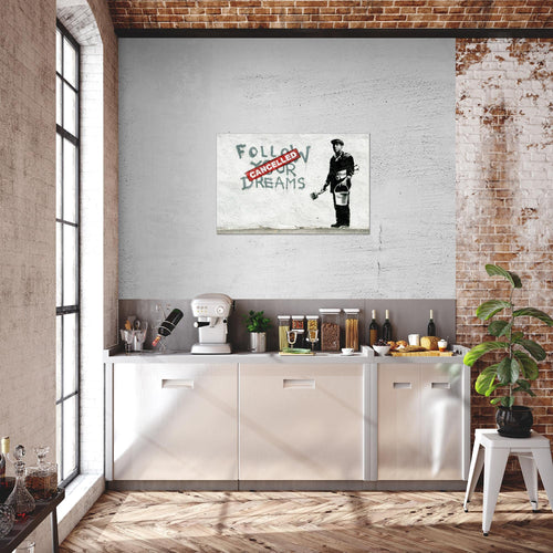 Runa Art Bild Banksy Follow your Dreams Modern Wandbilder Loft Wohnzimmer 1 Teilig - Made In Germany - Street Art Grau Flur 301915a