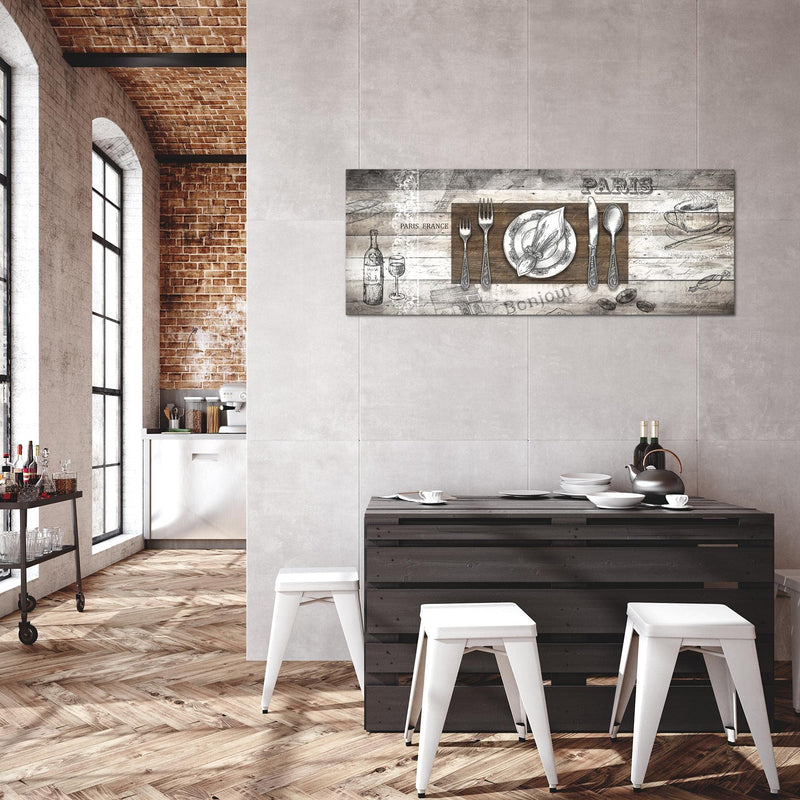 Runa Art Wandbild Küche Abstrakt 1 Teilig 100 x 40 cm Modern Bild auf Vlies Leinwand Kaffee Esszimmer Küchenbilder Grau 038112c