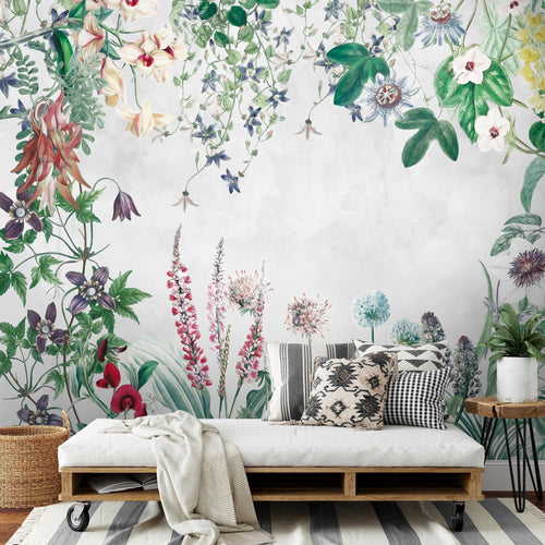 Novart Fototapeten 396 x 280 cm Blumen Blätter - Vlies Wanddekoration Wohnzimmer Schlafzimmer - Deutsche Manufaktur - Grün Pflanze N9128012a