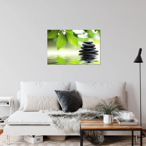 Runa Art Bild Feng Shui Steine Modern Wandbilder Wohnzimmer Schlafzimmer 1 Teilig - Made In Germany - Zen Spa Grün Flur 501115a