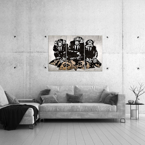 Runa Art Wandbilder Street Art Affen Bild XXL Loft Wohnzimmer Grau Duke of Lancaster UK 120 x 80 cm 3 Teilig 303431b