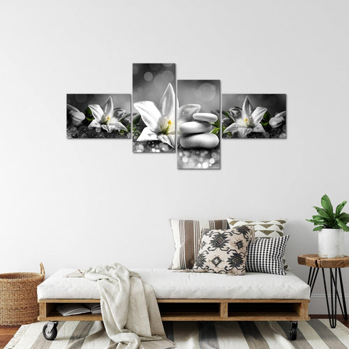 Runa Art Bild Modern Blumen Lilien - Made in Germany - Wandbilder Abstrakt Beige Braun 4 Teilig 035842a