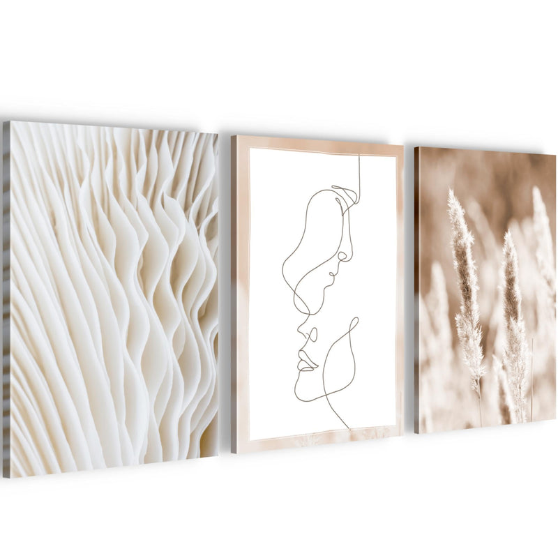 Novart Quadros Boho Fiori - Completamente Pronto Da Appendere - Soggiorno Camera da letto Corridoio Decorazione Elegante - Set 3 Pezzi Beige - N035030a