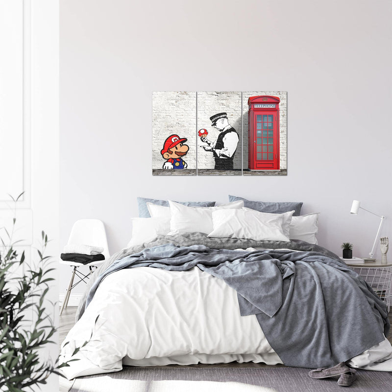 Runa Art Wandbilder Mario And Cop Bild XXL Jugendzimmer Wohnzimmer Grau Bunt Graffiti Street Art 120 x 80 cm 3 Teilig 032931c
