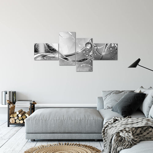 Runa Art Wandbilder Set XXL Abstrakt Wohnzimmer Schlafzimmer Schwarz Weiss Grau 4 Teilig - Made in Germany - 109145c