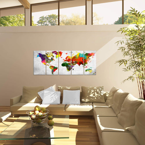 Runa Art Wandbild XXL Weltkarte Büro Wohnzimmer 200 x 80 cm Bunt 5 Teilig - Made in Germany - 105155a