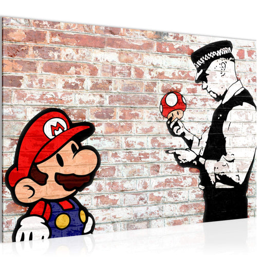 Runa Art Bild Mario and Cop Banksy Modern Wandbilder Jugendzimmer Wohnzimmer 1 Teilig - Made In Germany - Street Art Braun Bunt Flur 006515b