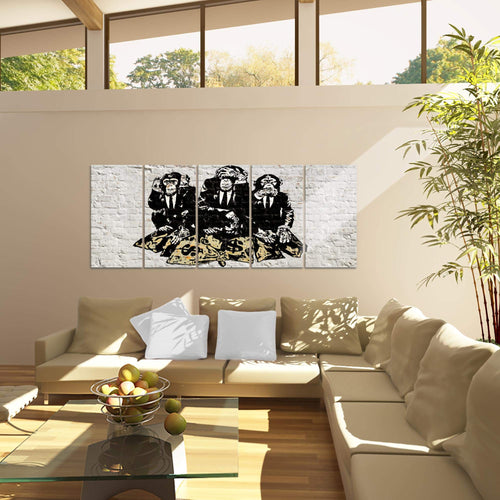 Runa Art Wandbild XXL Street Art Affen Loft Wohnzimmer 200 x 80 cm Grau 5 Teilig - Made in Germany - 303455a
