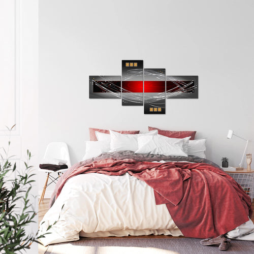 Runa Art Wandbilder Set XXL Abstrakt Wohnzimmer Schlafzimmer Rot Grau Schwarz 4 Teilig - Made in Germany - 103145a