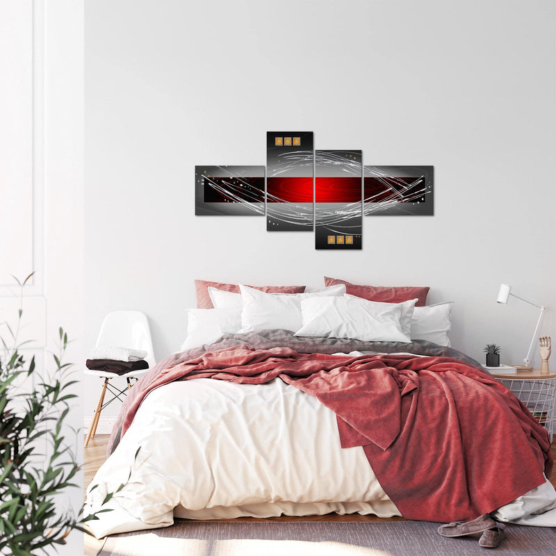Runa Art Wandbilder Set XXL Abstrakt Wohnzimmer Schlafzimmer Rot Grau Schwarz 4 Teilig - Made in Germany - 103145a
