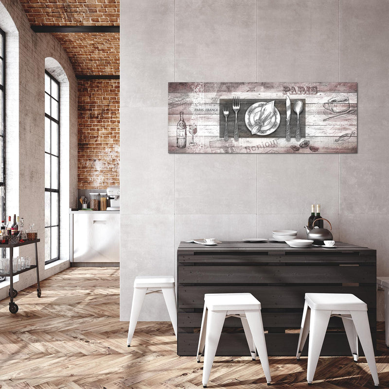 Runa Art Wandbild Küche Abstrakt 1 Teilig 100 x 40 cm Modern Bild auf Vlies Leinwand Kaffee Esszimmer Küchenbilder Grau Rosa 038112b