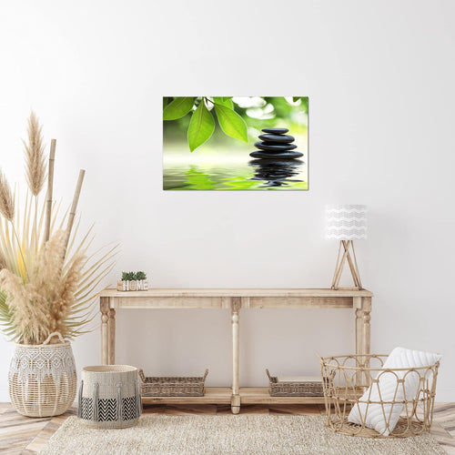 Runa Art Bild Feng Shui Steine Modern Wandbilder Wohnzimmer Schlafzimmer 1 Teilig - Made In Germany - Zen Spa Grün Flur 501115a